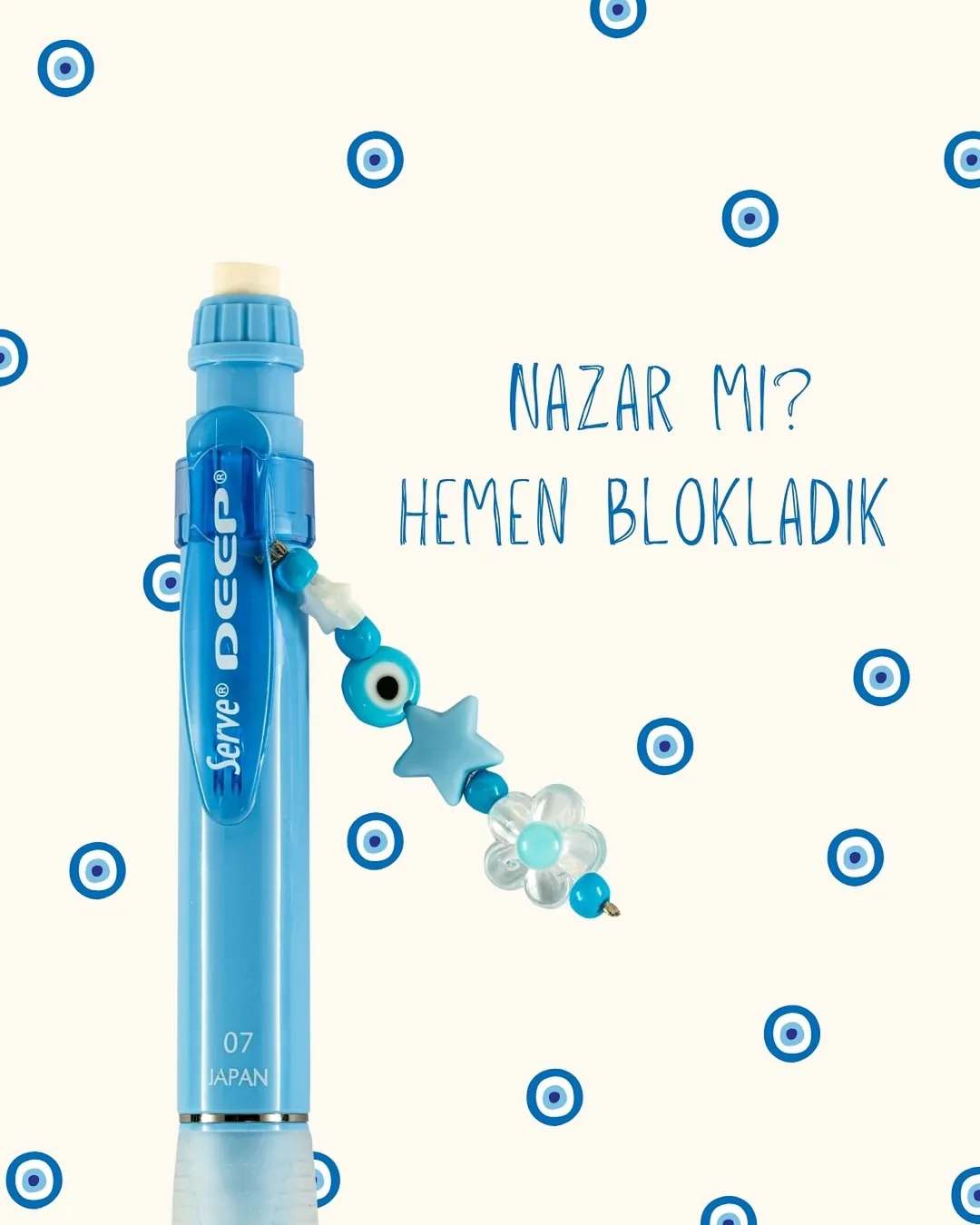 Nazar boncuklu charm takılı mavi Serve Deep: “Nazar mı? Hemen blokladık”