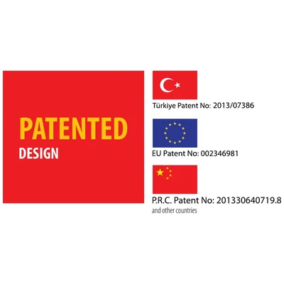 Patented Design — Türkiye Patent No: 2013/07386 · EU Patent No: 002346981 · P.R.C. Patent No: 201330640719.8
