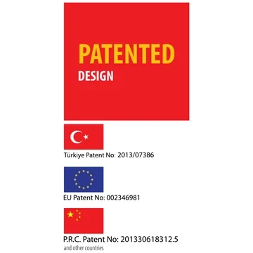 Patented Design — Türkiye Patent No: 2013/07386 · EU Patent No: 002346981 · P.R.C. Patent No: 201330618312.5