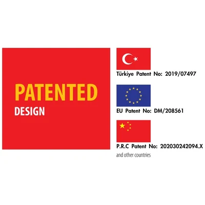 Patented Design — Türkiye Patent No: 2019/07497 · EU Patent No: DM/208561 · P.R.C. Patent No: 202030242094.X